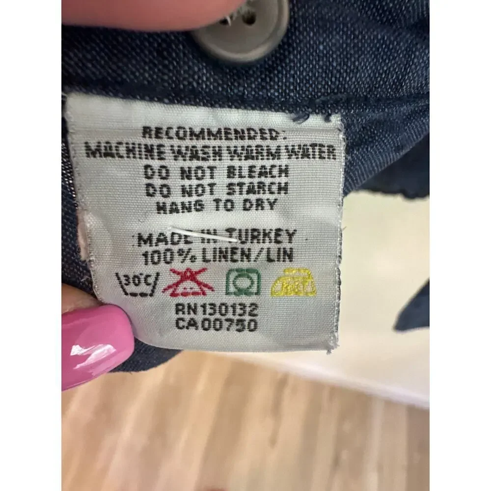 Hickey Freeman Men's Long Sleeve Dark Blue 100% Linen Button Up Shirt Size Large - Picture 4 of 10